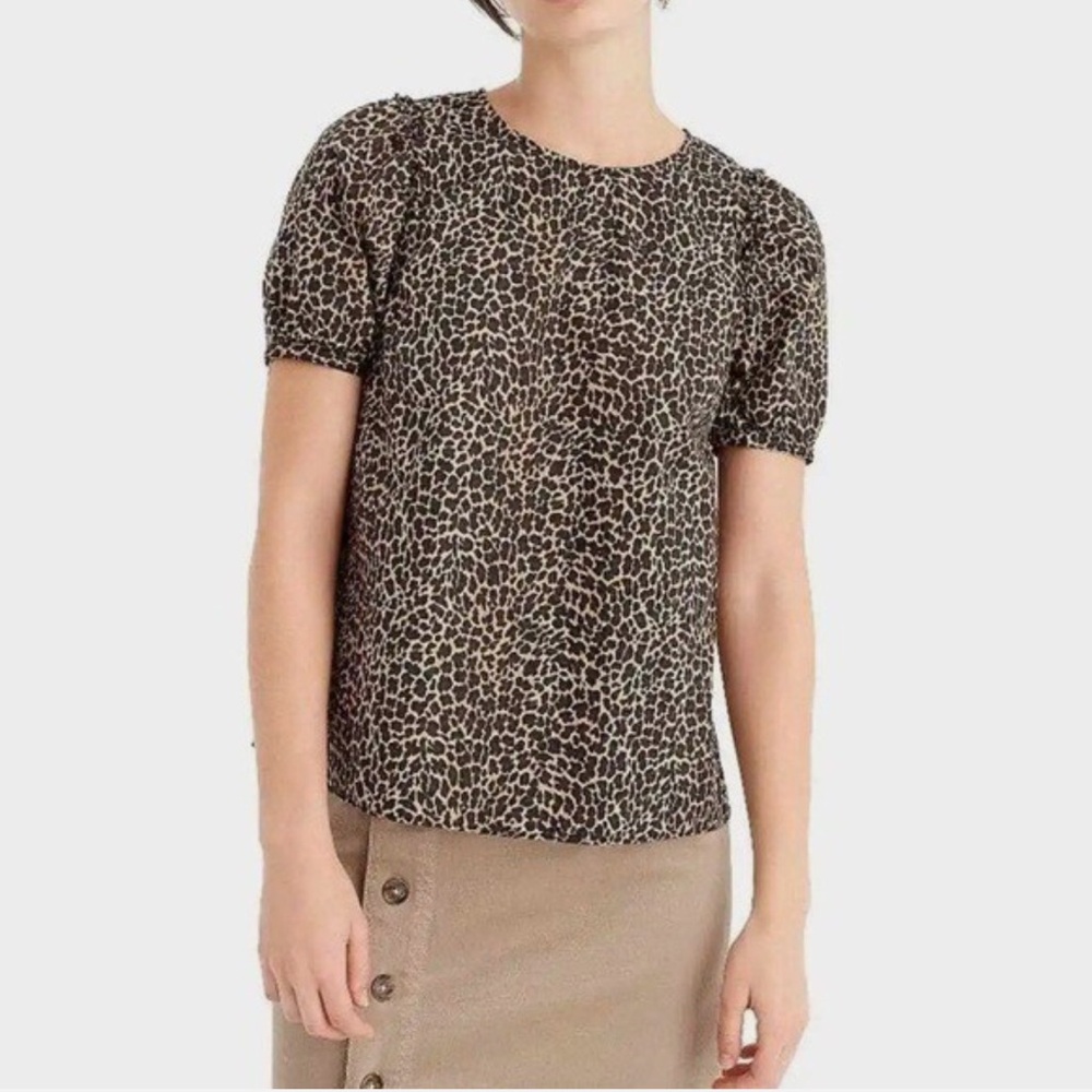J. Crew J6080 Short Sleeve Puff Sleeve Leopard Print Top - Picture 3 of 11